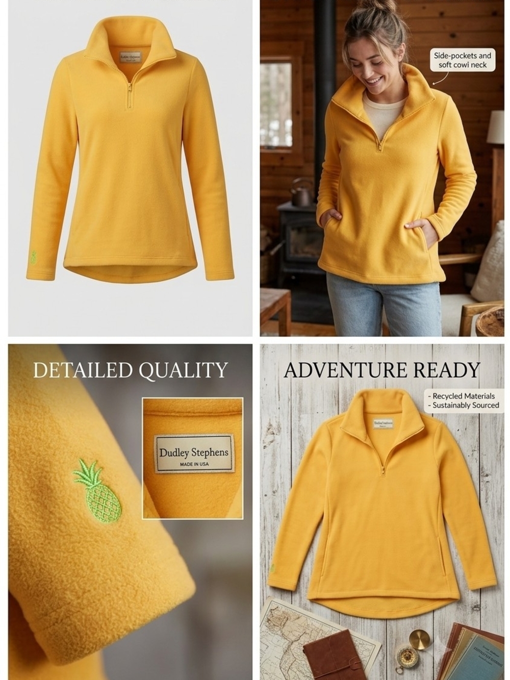 Dudley Stephens Women's Yellow Quarter-Zip Cowl Fleece Pullover